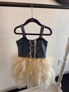 Ooh! La, La! Couture Denim Bodice with Cream Tulle Skirt Dance Dress